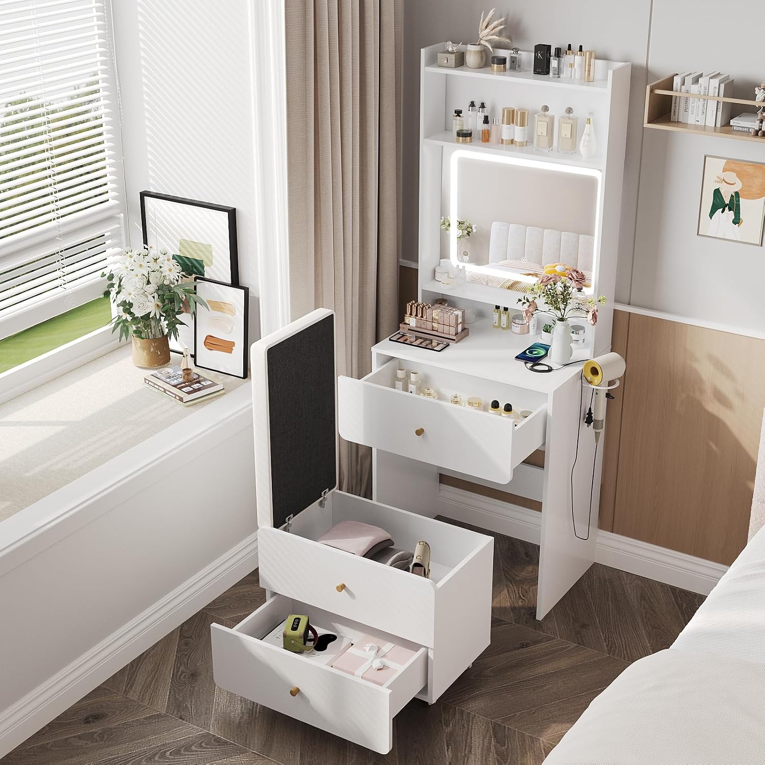 Desk Setup Minimalist - Coiffeuse avec miroir et éclairage, petite